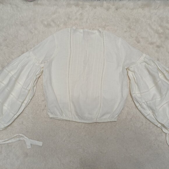 Free People Women's 100% Linen White Long Lantern Sleeve Blouses Top Size XS - Picture 3 of 9